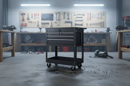 34 - Inch 3 Drawer Tool Service Cart – Heavy - Duty Steel Workshop Cart TC32BG1 - with Black | Sold by Uncle Wiener's Wholesale