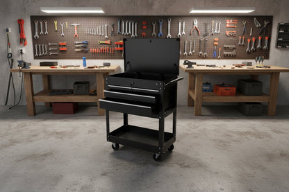 34 - Inch 3 Drawer Tool Service Cart – Heavy - Duty Steel Workshop Cart TC32BG1 - with Black | Sold by Uncle Wiener's Wholesale