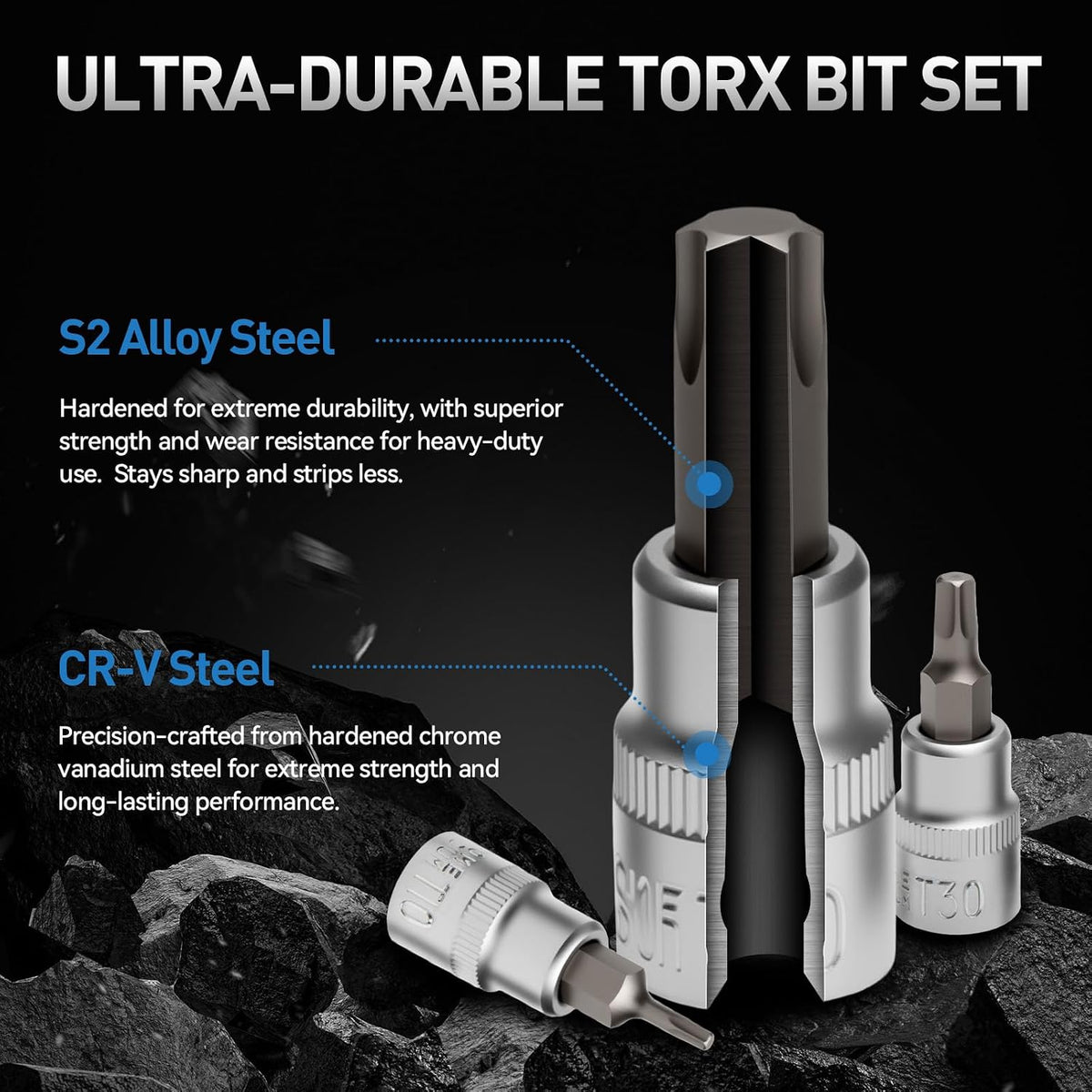 34-Piece 3/8" Drive Torx, Star Bit &amp; E-Socket Set with Tamper-Proof Bits and Case DT3438 - with | Sold by Uncle Wiener's Wholesale