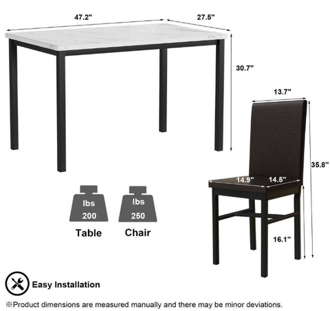 5-Piece Dining Table Set with Faux Marble Top and PU Leather Chairs – Space-Saving Kitchen Table for 4 – MH24619