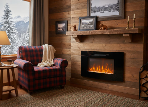 35" Curved Glass Electric Fireplace Heater – 1500W LED Wall - Mount with Remote | SKU: EF11A - Curved LED Electric Fireplace Heater with | Sold by Uncle Wiener's Wholesale