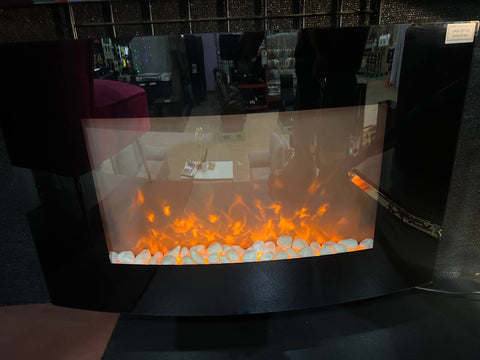 35" Curved Glass Electric Fireplace Heater – 1500W LED Wall - Mount with Remote | SKU: EF11A - Curved LED Electric Fireplace Heater with | Sold by Uncle Wiener's Wholesale