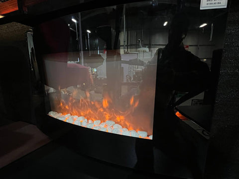35" Curved Glass Electric Fireplace Heater – 1500W LED Wall - Mount with Remote | SKU: EF11A - Curved LED Electric Fireplace Heater with | Sold by Uncle Wiener's Wholesale