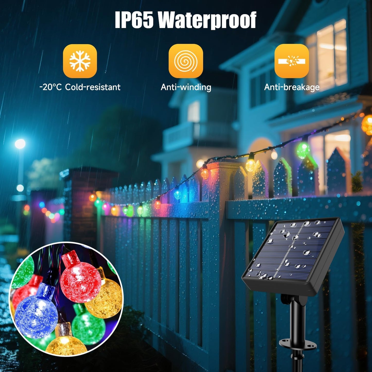 35 FT Solar Globe String Lights – 60 LED Outdoor Waterproof Patio & Garden Lights (Warm White / Bright White / RGB) - with Bright White | Sold by Uncle Wiener's Wholesale
