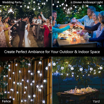 35 FT Solar Globe String Lights – 60 LED Outdoor Waterproof Patio & Garden Lights (Warm White / Bright White / RGB) - with Bright White | Sold by Uncle Wiener's Wholesale