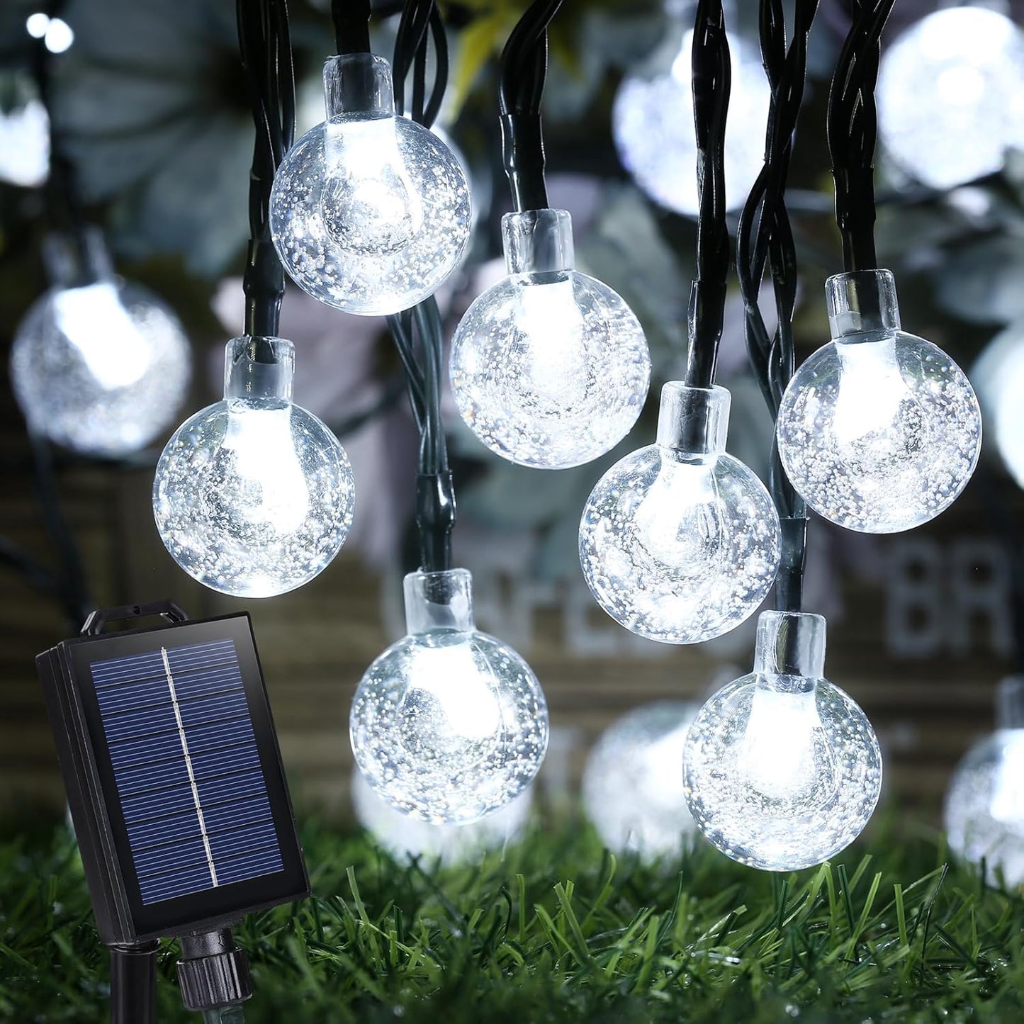 35 FT Solar Globe String Lights – 60 LED Outdoor Waterproof Patio & Garden Lights (Warm White / Bright White / RGB) - with Bright White | Sold by Uncle Wiener's Wholesale