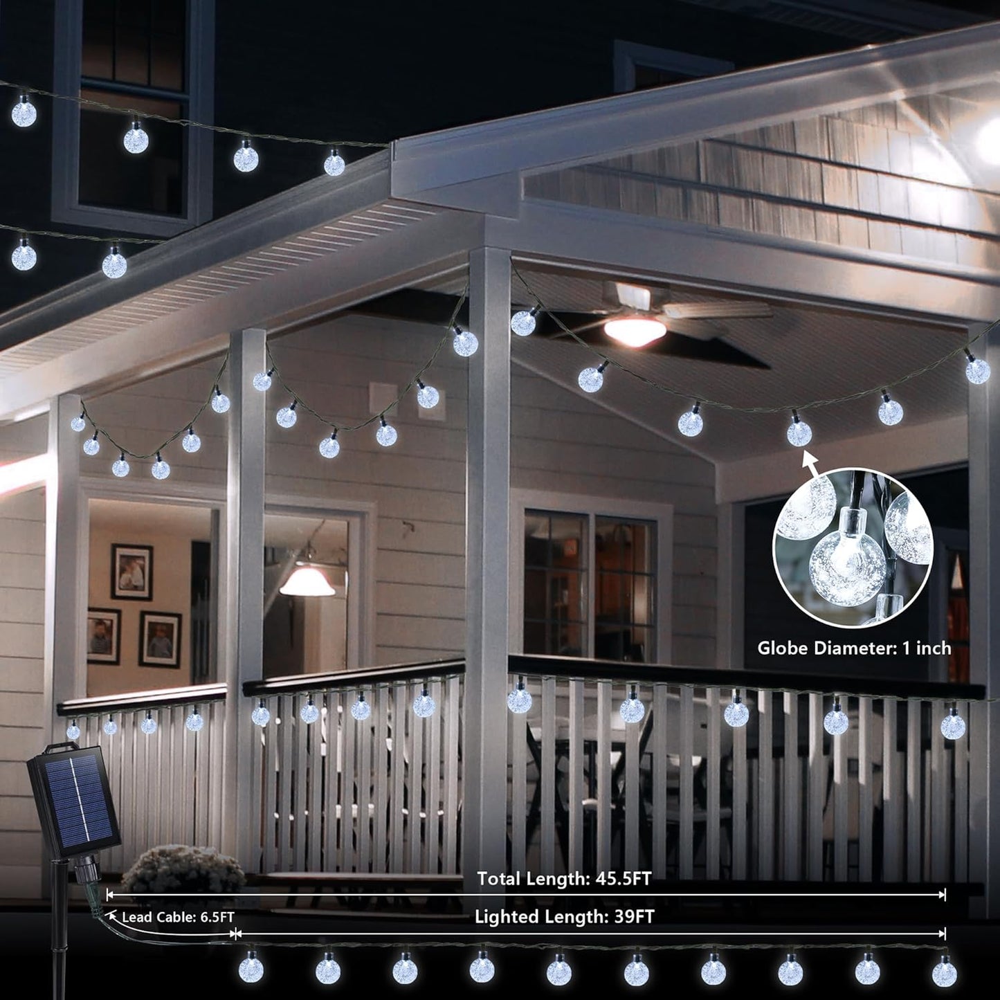 35 FT Solar Globe String Lights – 60 LED Outdoor Waterproof Patio & Garden Lights (Warm White / Bright White / RGB) - with Bright White | Sold by Uncle Wiener's Wholesale
