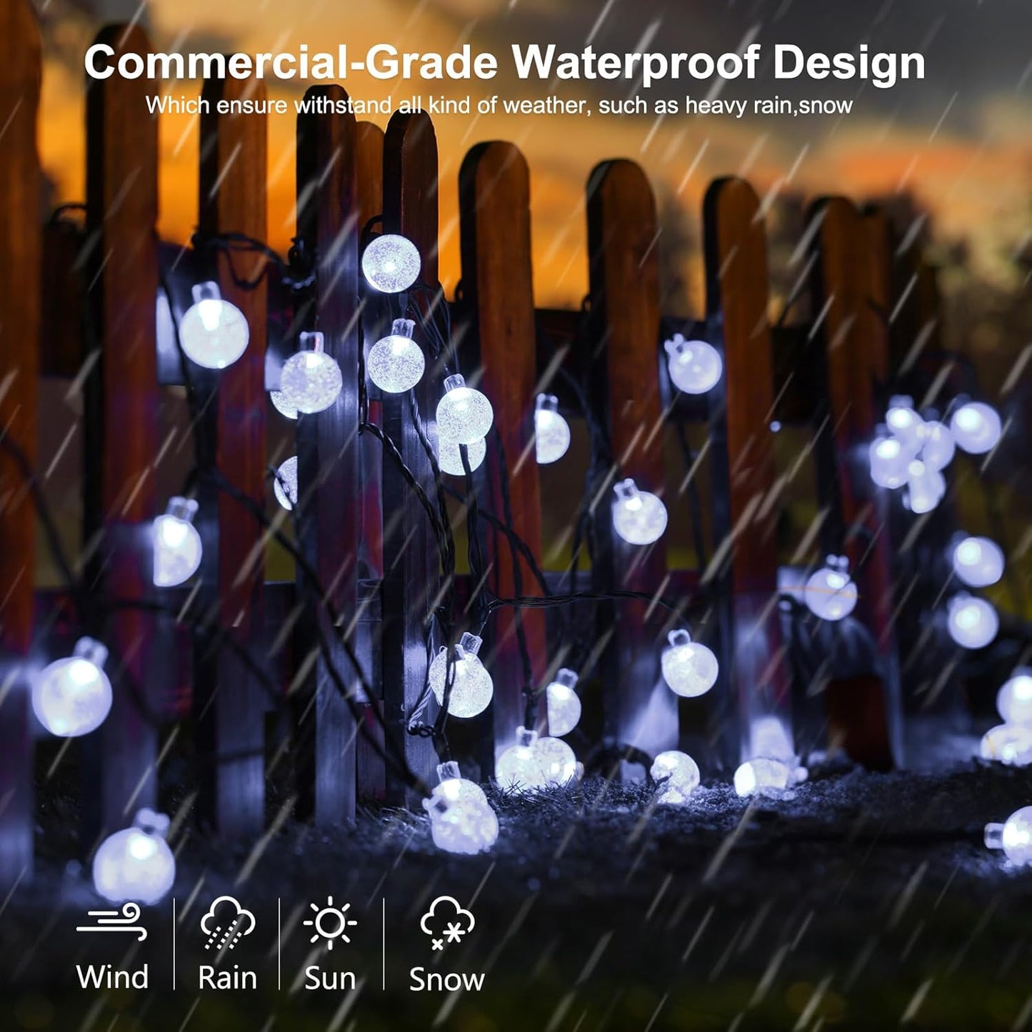 35 FT Solar Globe String Lights – 60 LED Outdoor Waterproof Patio & Garden Lights (Warm White / Bright White / RGB) - with Warm White | Sold by Uncle Wiener's Wholesale