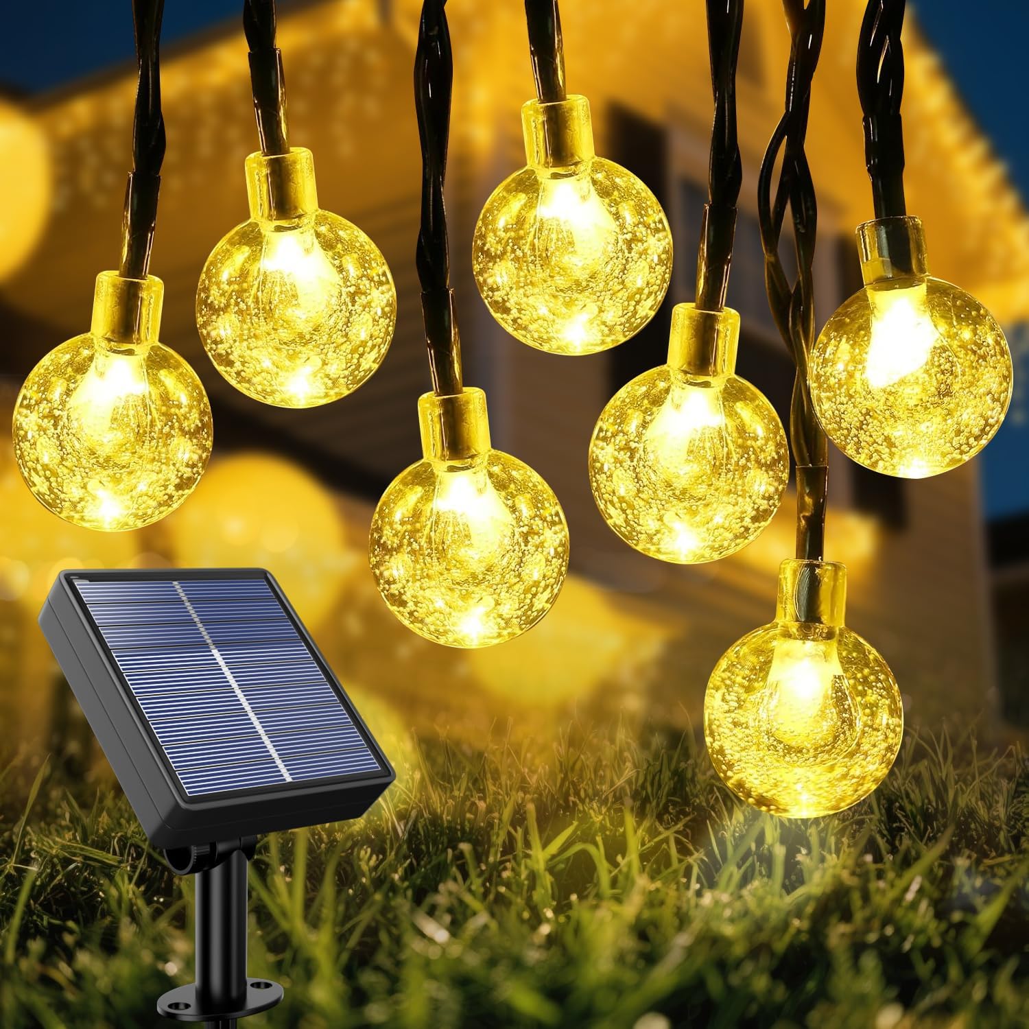 35 FT Solar Globe String Lights – 60 LED Outdoor Waterproof Patio & Garden Lights (Warm White / Bright White / RGB) - with Warm White | Sold by Uncle Wiener's Wholesale
