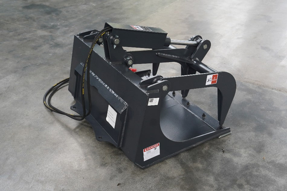 36″ Smooth Bucket Grapple for Mini Skid Steer – Front View

Hydraulic Dual-Arm Mini Skid Steer Grapple Bucket

Top Angle of 36″ Grapple Attachment on Pallet

Compact Skid Steer Grapple Bucket in Black Steel Finish