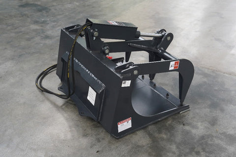 36″ Smooth Bucket Grapple for Mini Skid Steer – Front View

Hydraulic Dual-Arm Mini Skid Steer Grapple Bucket

Top Angle of 36″ Grapple Attachment on Pallet

Compact Skid Steer Grapple Bucket in Black Steel Finish