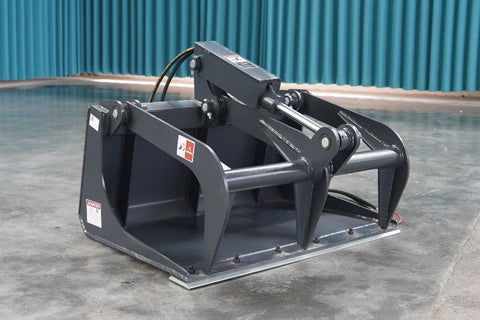 36″ Smooth Bucket Grapple for Mini Skid Steer – Front View

Hydraulic Dual-Arm Mini Skid Steer Grapple Bucket

Top Angle of 36″ Grapple Attachment on Pallet

Compact Skid Steer Grapple Bucket in Black Steel Finish