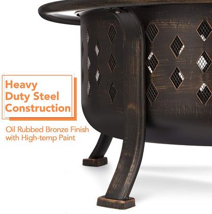 36" Outdoor Fire Pit & BBQ Grill – Rubbed Bronze Finish 10114FP - with | Sold by Uncle Wiener's Wholesale