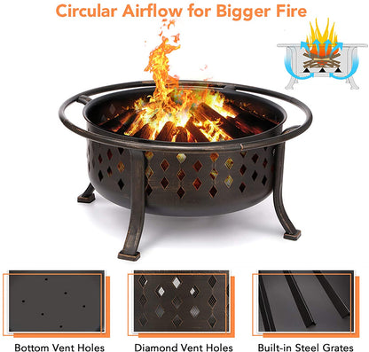 36" Outdoor Fire Pit & BBQ Grill – Rubbed Bronze Finish 10114FP - with | Sold by Uncle Wiener's Wholesale