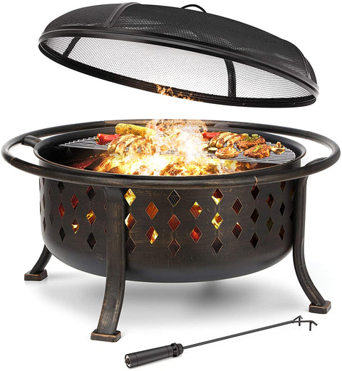 36" Outdoor Fire Pit & BBQ Grill – Rubbed Bronze Finish 10114FP - with | Sold by Uncle Wiener's Wholesale