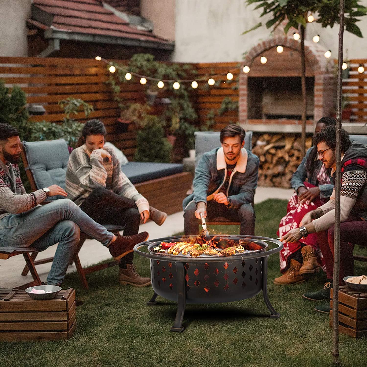 36" Outdoor Fire Pit & BBQ Grill – Rubbed Bronze Finish 10114FP - with | Sold by Uncle Wiener's Wholesale