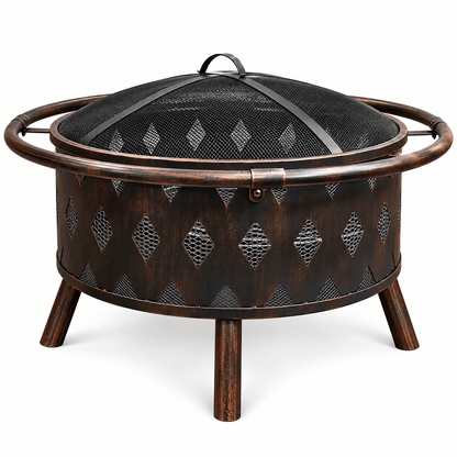 36″ Outdoor Fire Pit & BBQ Grill with Cooking Grate, Rubbed Bronze Finish – Wood-Burning Patio Fire Bowl 10114FP - Bedroom Furniture with | Sold by Uncle Wiener's Wholesale