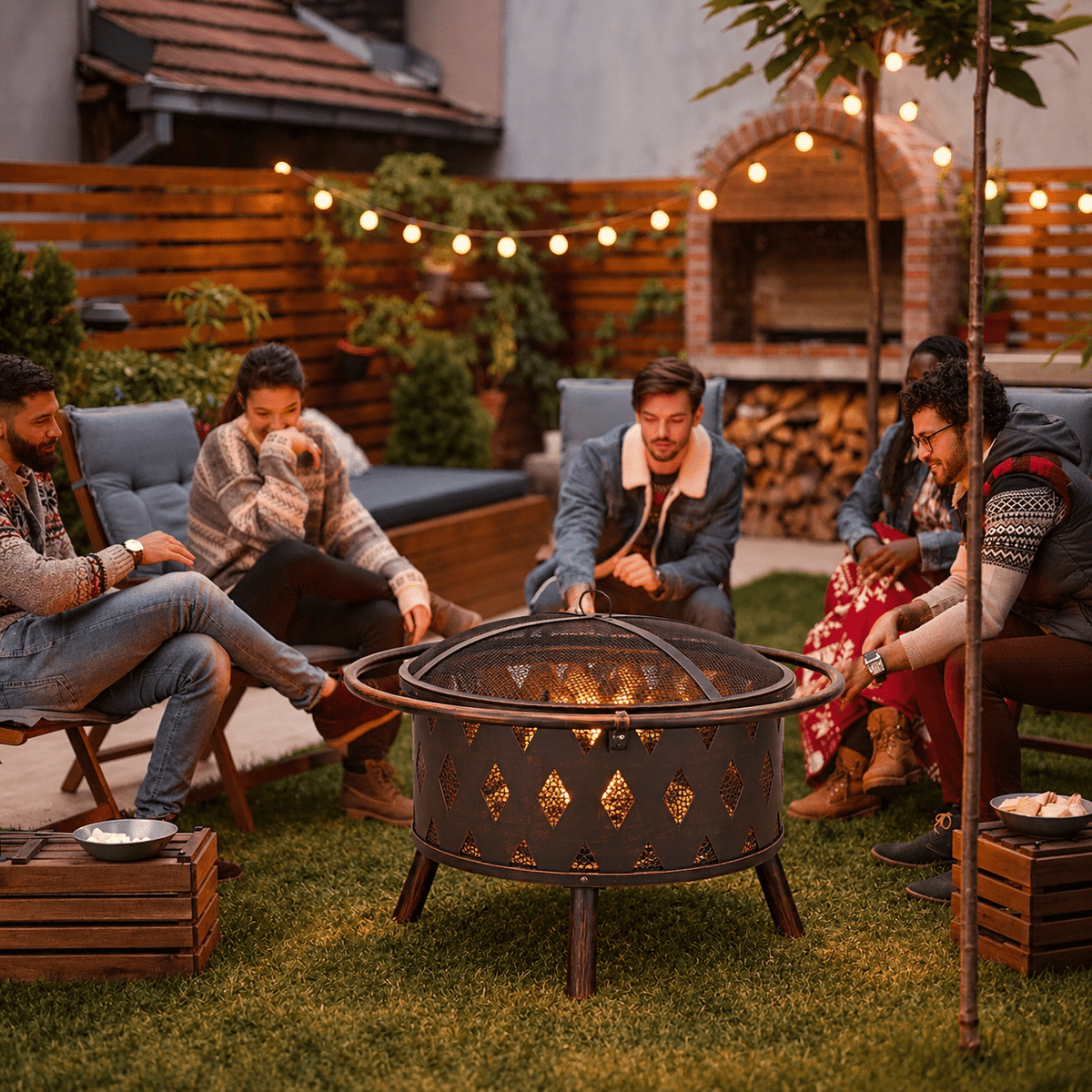 36″ Outdoor Fire Pit & BBQ Grill with Cooking Grate, Rubbed Bronze Finish – Wood-Burning Patio Fire Bowl 10114FP - Bedroom Furniture with | Sold by Uncle Wiener's Wholesale