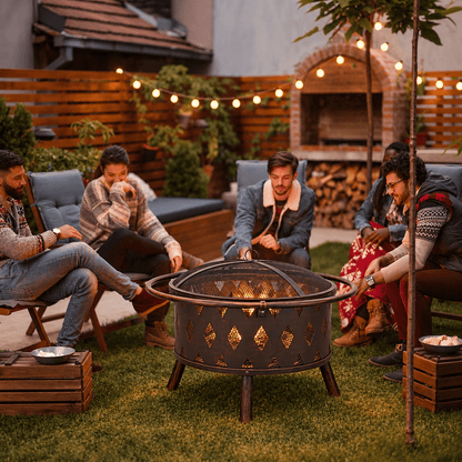 36″ Outdoor Fire Pit & BBQ Grill with Cooking Grate, Rubbed Bronze Finish – Wood-Burning Patio Fire Bowl 10114FP - Bedroom Furniture with | Sold by Uncle Wiener's Wholesale