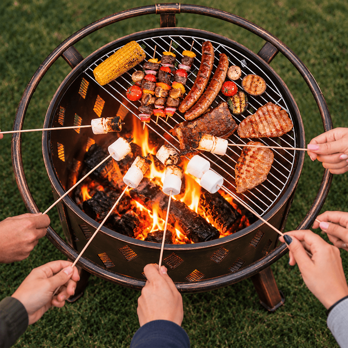 36″ Outdoor Fire Pit & BBQ Grill with Cooking Grate, Rubbed Bronze Finish – Wood-Burning Patio Fire Bowl 10114FP - Bedroom Furniture with | Sold by Uncle Wiener's Wholesale