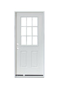 36x80 Fiberglass Entry Door with 9 - Lite Grid Glass Prehung White Smooth Finish Left or Right Hand Swing P06LH P06RH - with Left Hand Swing | Sold by Uncle Wiener's Wholesale