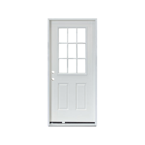 36x80 Fiberglass Entry Door with 9 - Lite Grid Glass Prehung White Smooth Finish Left or Right Hand Swing P06LH P06RH - with Left Hand Swing | Sold by Uncle Wiener's Wholesale