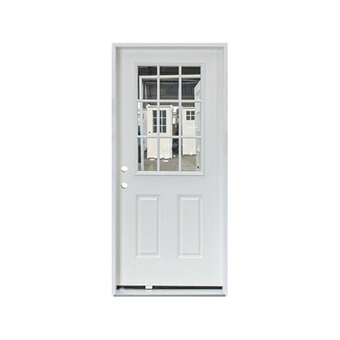 36x80 Fiberglass Entry Door with 9 - Lite Grid Glass Prehung White Smooth Finish Left or Right Hand Swing P06LH P06RH - with Left Hand Swing | Sold by Uncle Wiener's Wholesale
