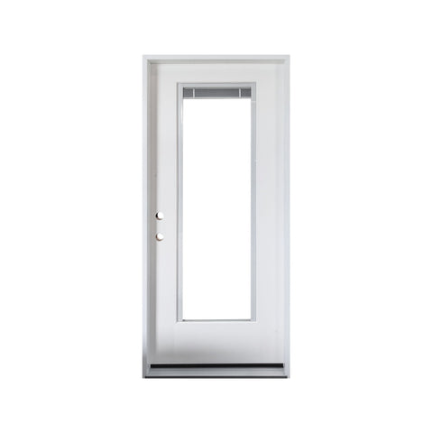 36x80 Fiberglass Entry Door with Built - In Blinds Clear Glass Prehung Smooth White Finish Left or Right Hand Swing FG00LH FG00RH - with Left Hand Swing | Sold by Uncle Wiener's Wholesale