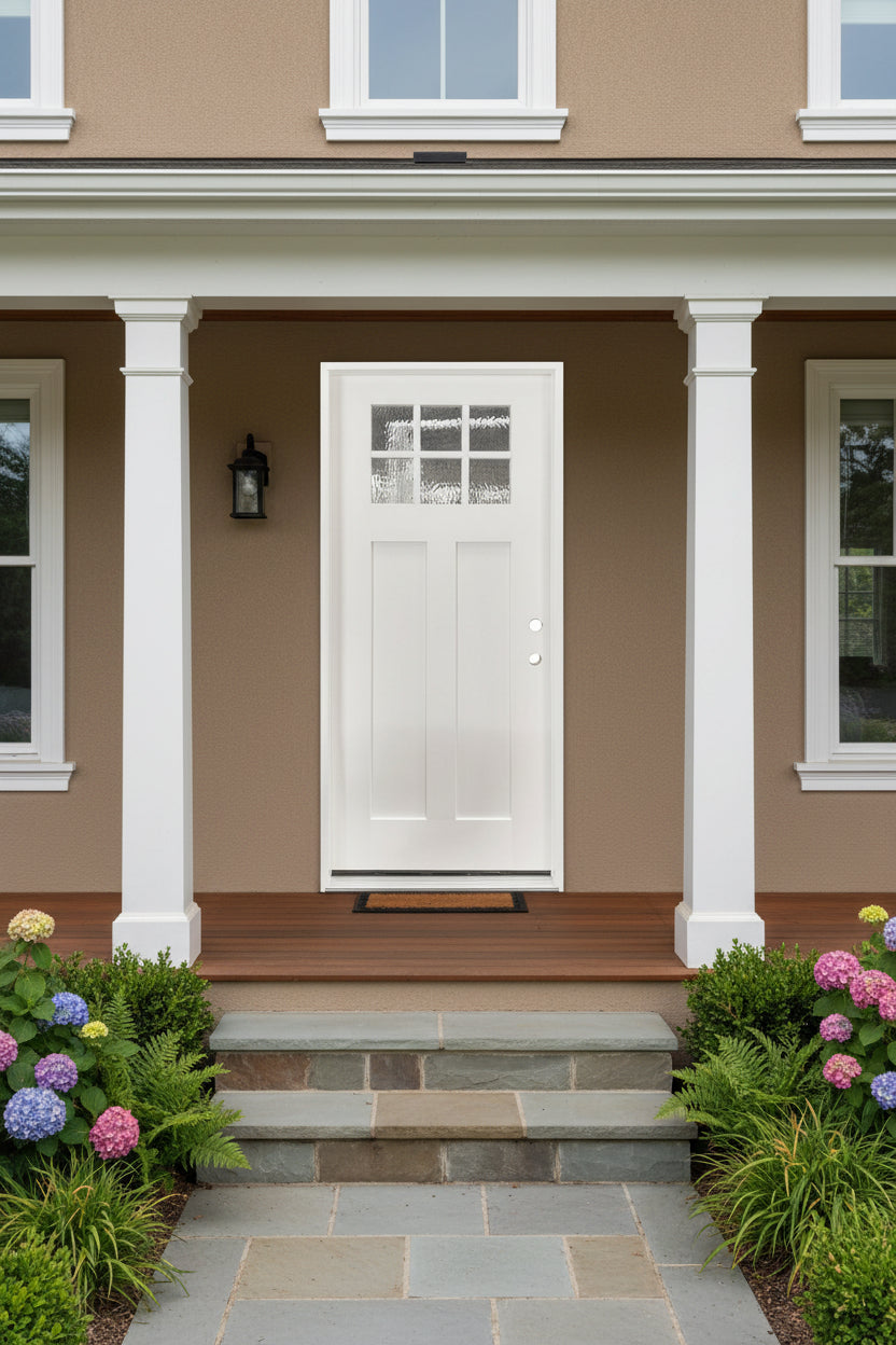 36x80 Fiberglass Exterior Door with 6 - Lite Grid Glass Prehung Smooth Finish Left or Right Hand Swing FG03LH FG03RH - with Right Hand Swing | Sold by Uncle Wiener's Wholesale