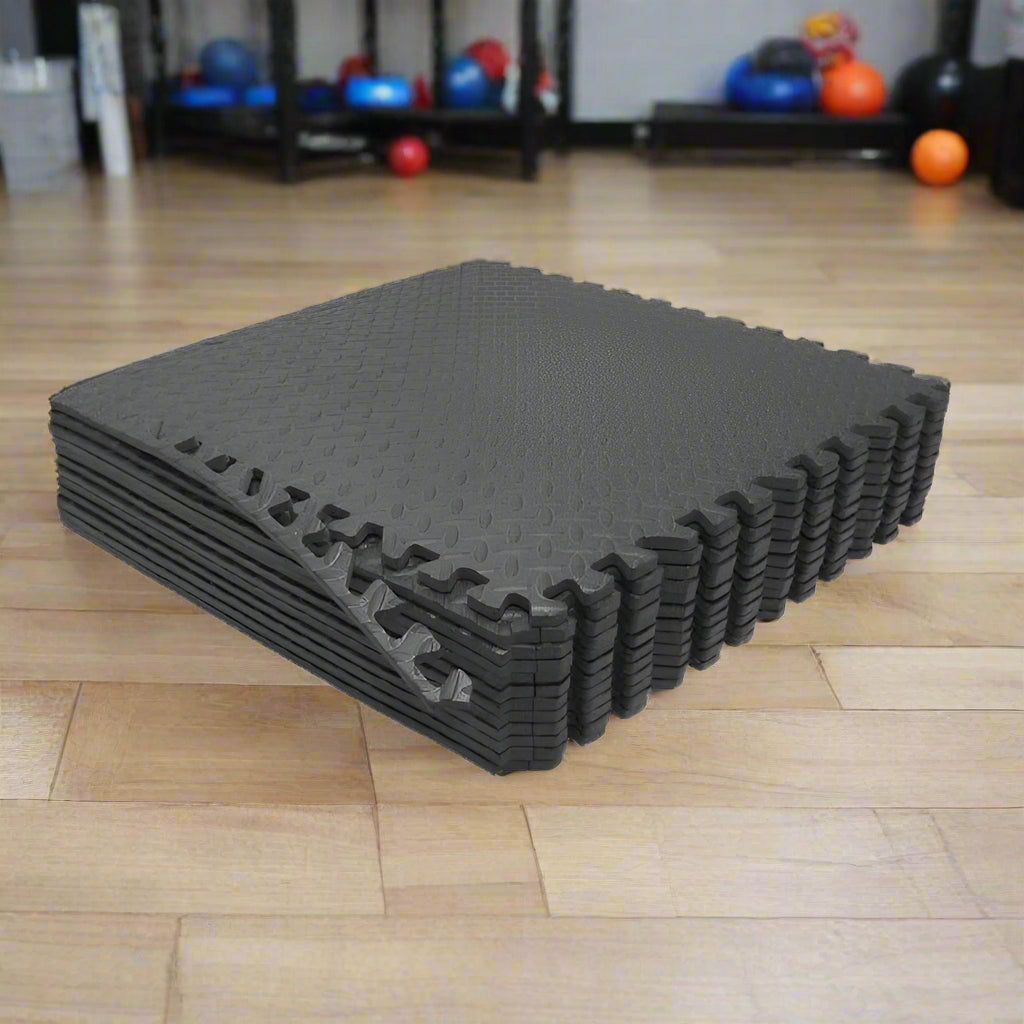 EVA Foam Interlocking Gym Mats – 3/8 inch thick
Home Gym Flooring – EVA Foam Mats 186 Sq Ft
Shock Absorbing Black Foam Tiles for Fitness Flooring
Durable 3/8 Inch Exercise Mats – 24x24 Foam Panels