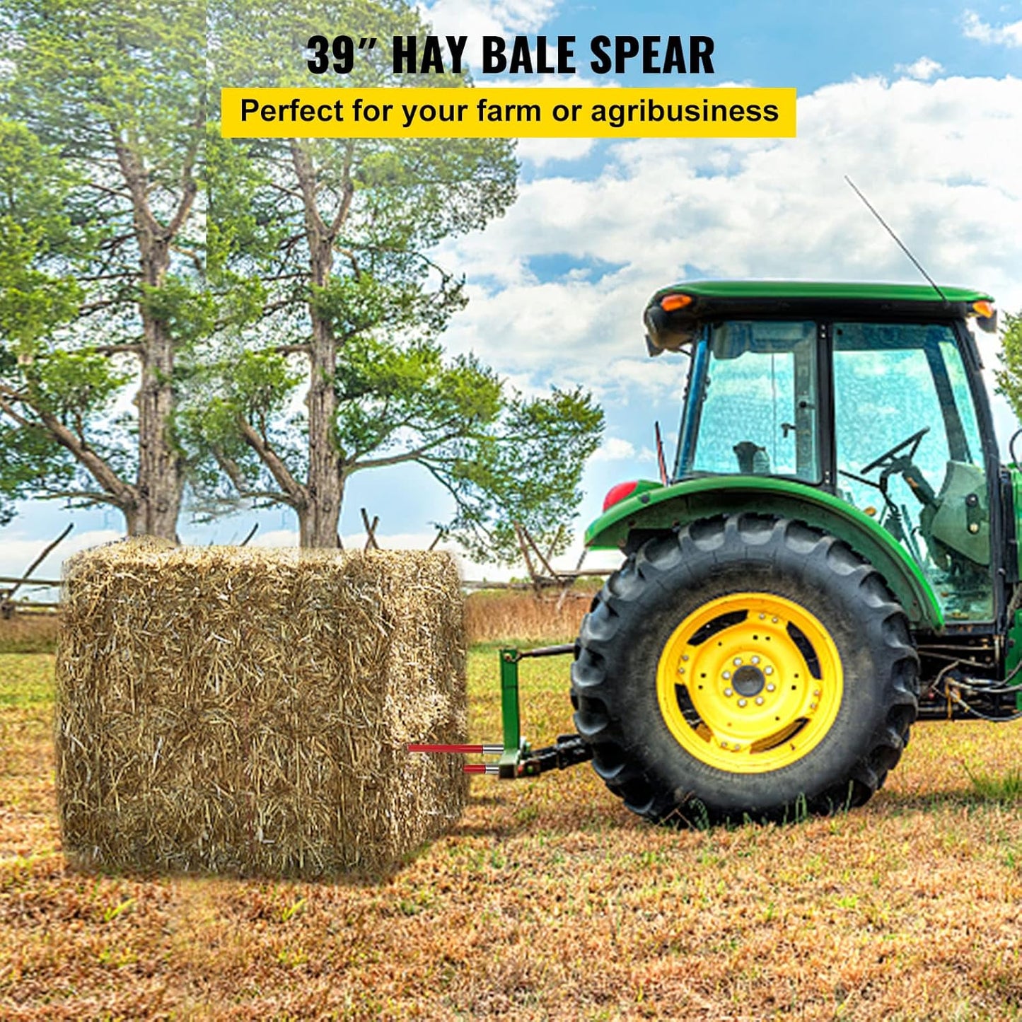 39" Hay Bale Spear 2 - Piece Set – Heavy Duty 3000 lb Capacity Red Spring Steel Replacement Tines with Sleeve HBS39R2 - with | Sold by Uncle Wiener's Wholesale