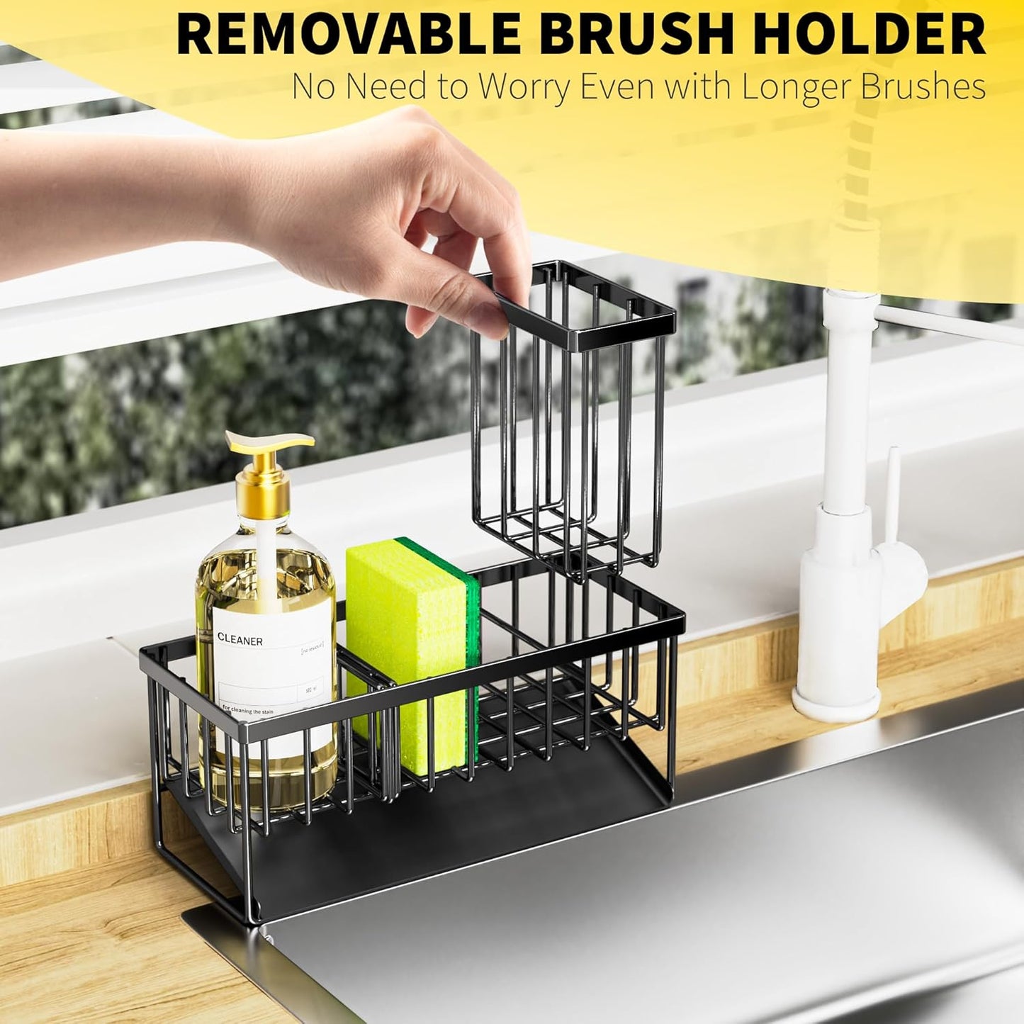 Kitchen Sink Caddy Organizer 9.25" Sponge Holder, Soap Brush Storage Rack &amp; Countertop Dish Tool Organizer S1362