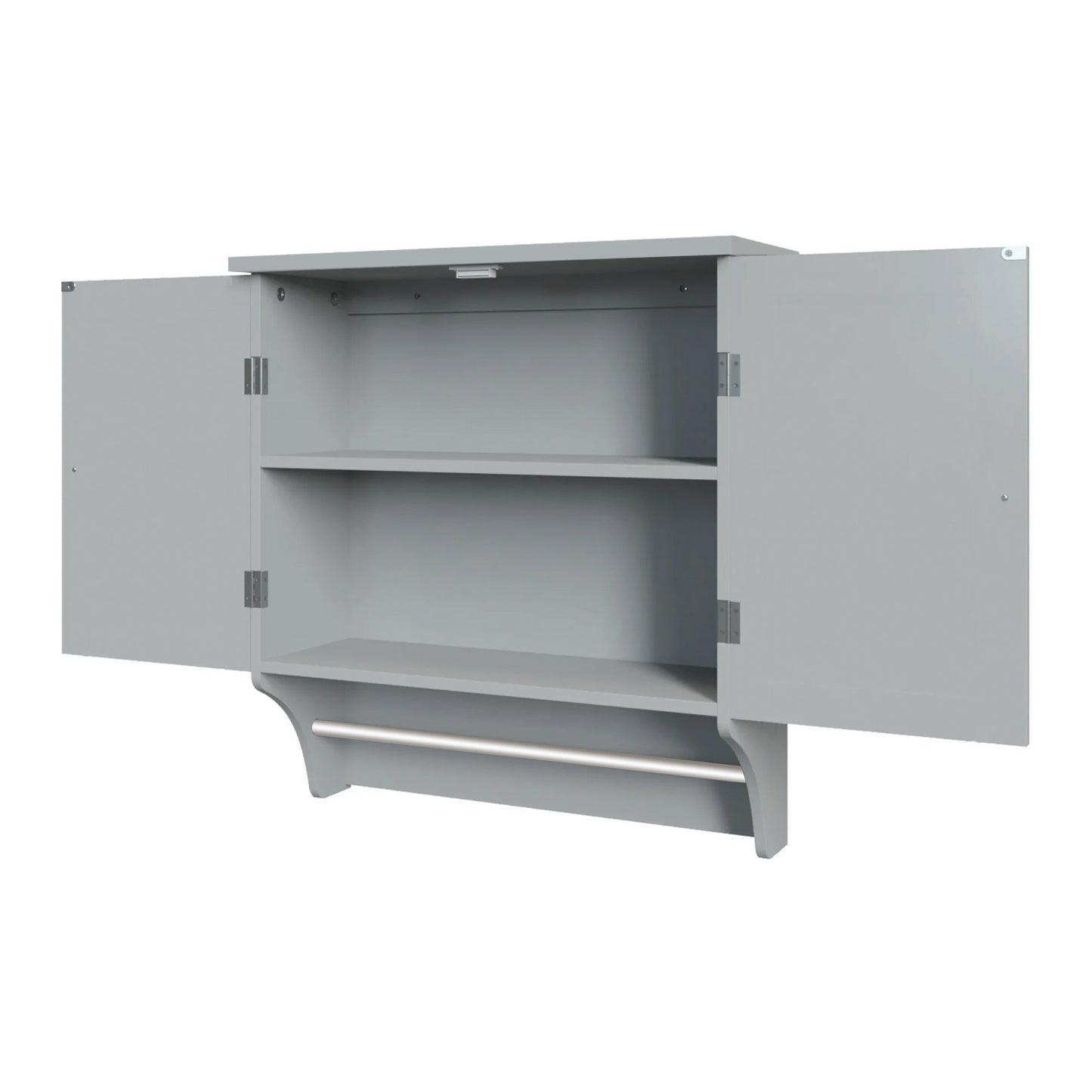 2 Door Bathroom Medicine Cabinet Wall Mounted Storage with Towel Bar White / Grey