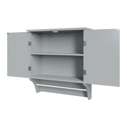 2 Door Bathroom Medicine Cabinet Wall Mounted Storage with Towel Bar White / Grey