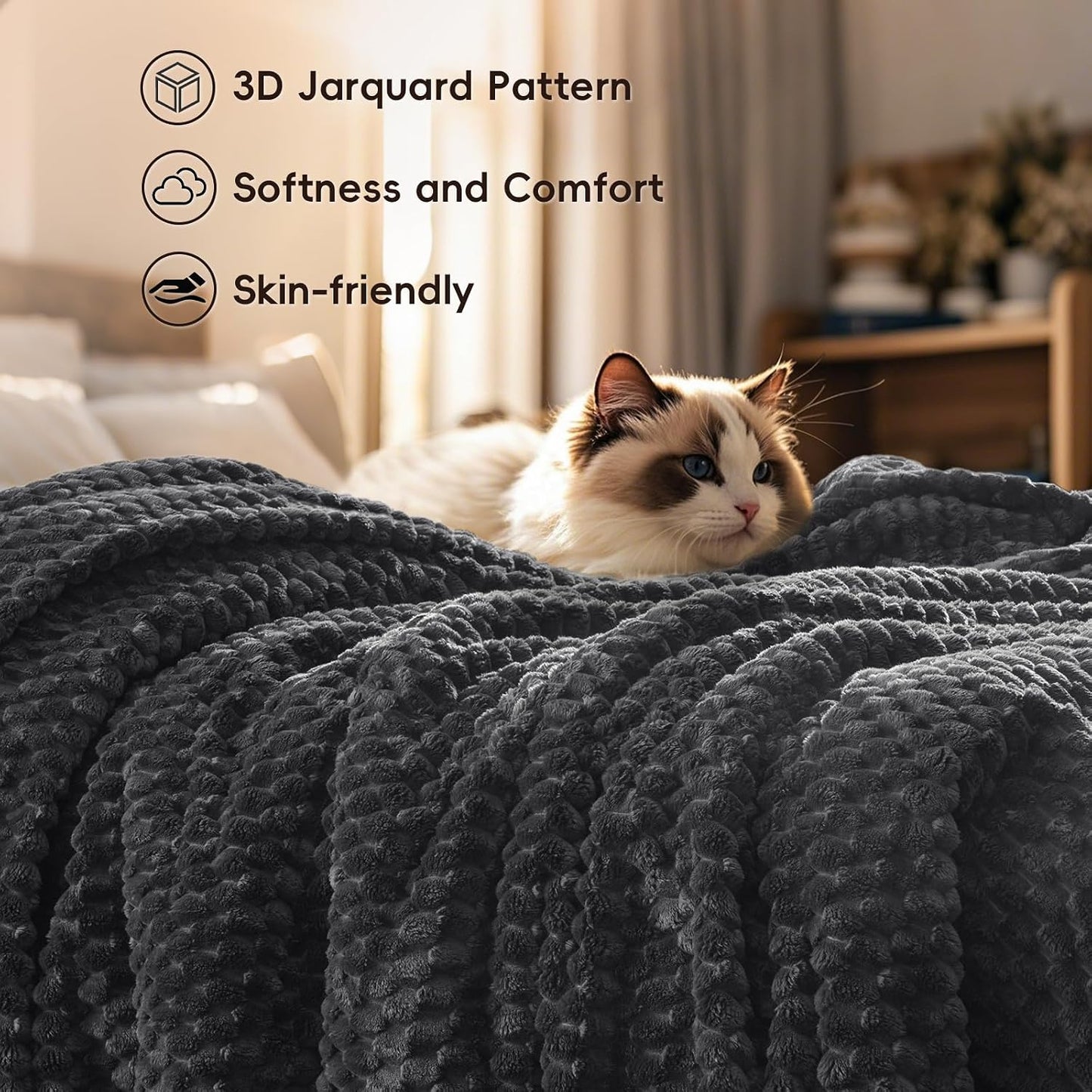 3D Jacquard Flannel Fleece Blanket Plush Soft Throw 50x60 60x80 90x90 Inches JFFBLK - with 50" x 60" (127 x 152 cm) – Throw Size | Sold by Uncle Wiener's Wholesale
