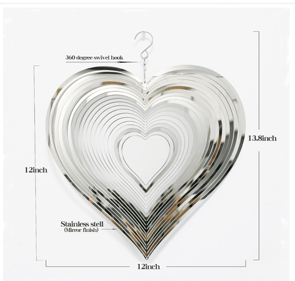 3D Stainless Steel Heart Wind Spinner – Silver Reflective Outdoor Garden Decoration - with 12" Colorful Heart Wind Spinner | Sold by Uncle Wiener's Wholesale