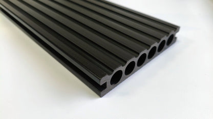 3D Wood Grain WPC Decking System 22 Sq ft Pack Boards Keel Edge Trim & Fasteners - with Edge Strips (Charcoal) | Sold by Uncle Wiener's Wholesale