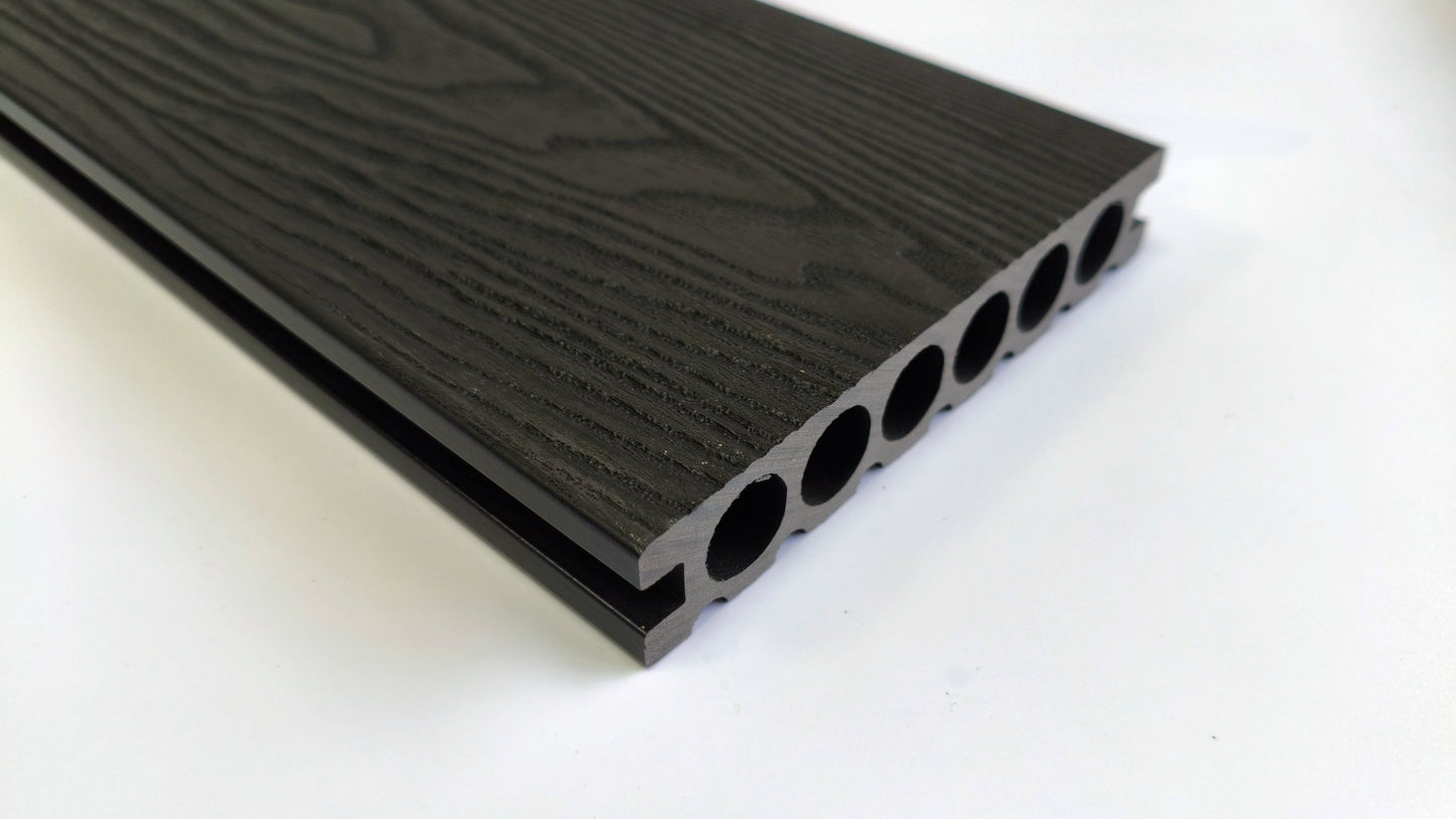 3D Wood Grain WPC Decking System 22 Sq ft Pack Boards Keel Edge Trim & Fasteners - with Edge Strips (Charcoal) | Sold by Uncle Wiener's Wholesale