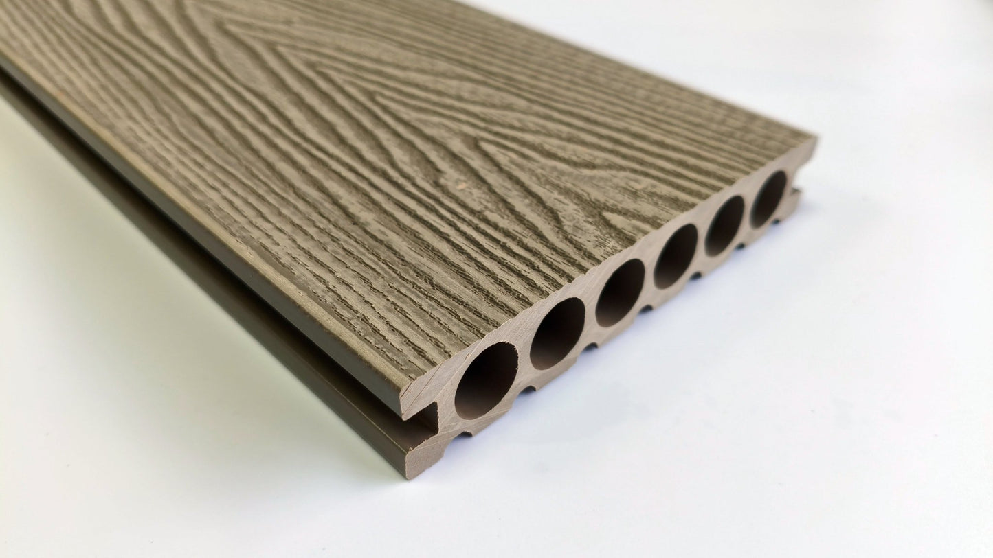 3D Wood Grain WPC Decking System 22 Sq ft Pack Boards Keel Edge Trim & Fasteners - with Edge Strips (Charcoal) | Sold by Uncle Wiener's Wholesale
