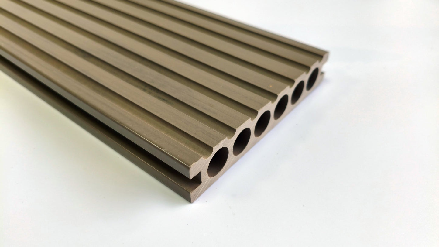 3D Wood Grain WPC Decking System 22 Sq ft Pack Boards Keel Edge Trim & Fasteners - with Edge Strips (Charcoal) | Sold by Uncle Wiener's Wholesale