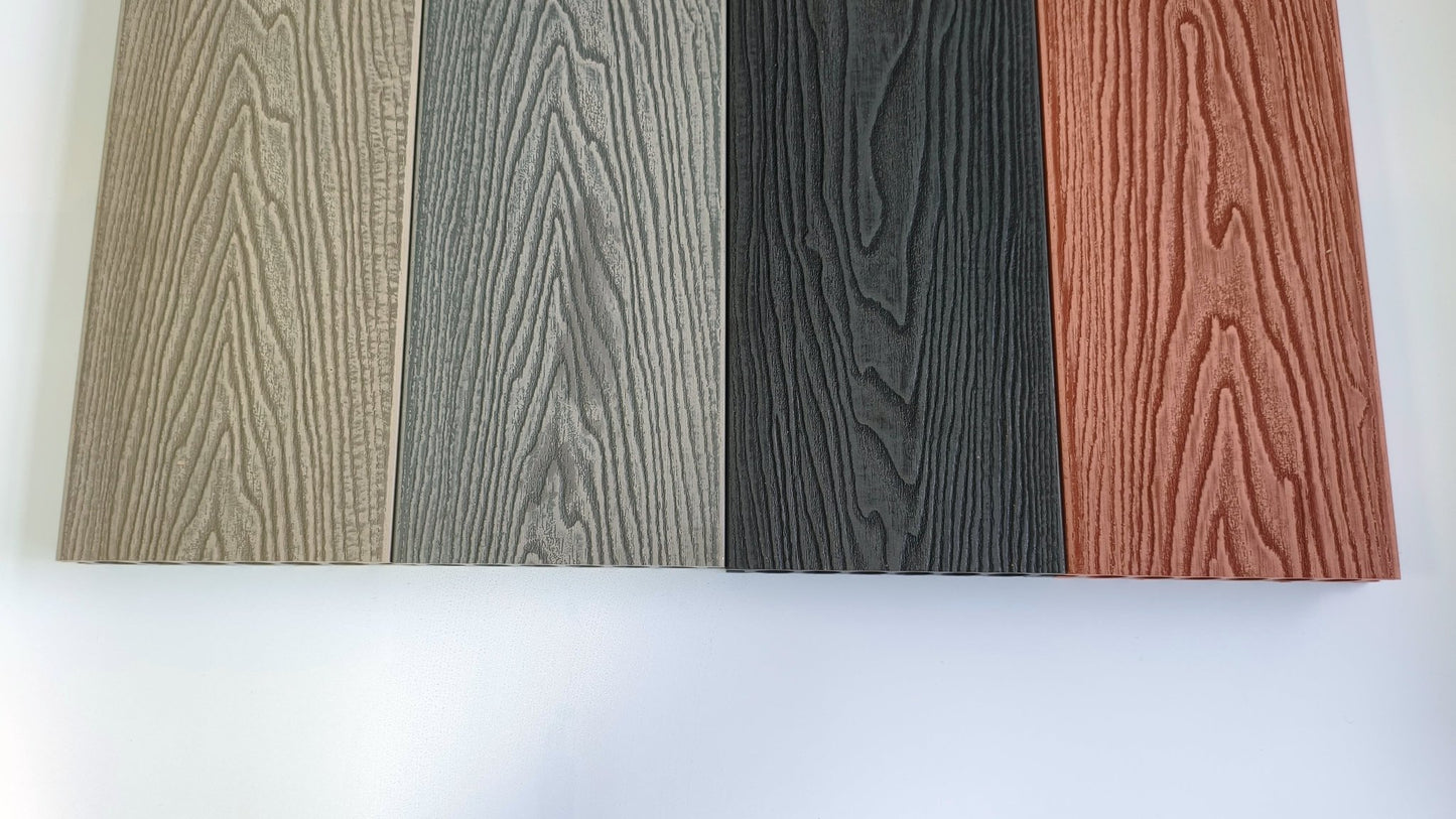 3D Wood Grain WPC Decking System 22 Sq ft Pack Boards Keel Edge Trim & Fasteners - with Edge Strips (Charcoal) | Sold by Uncle Wiener's Wholesale