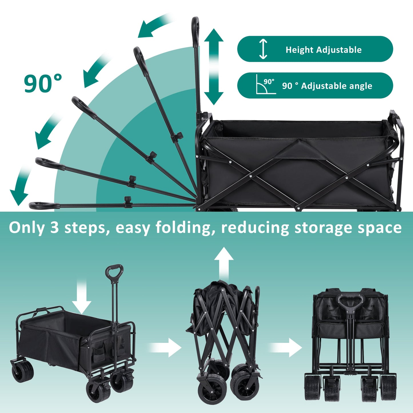 New Collapsible Folding Beach Wagon Cart – Heavy Duty 500 lbs Capacity, 10" All-Terrain Wheels, Adjustable Handle