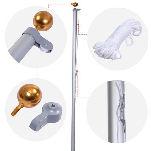 25 FT Telescopic Aluminum Flagpole with Canadian Flag