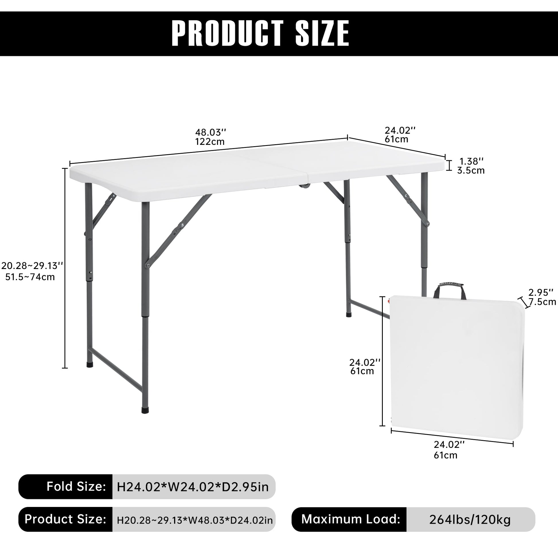 4 - Foot Adjustable Height Folding Utility Table Portable Plastic AMPCT1224 - with | Sold by Uncle Wiener's Wholesale
