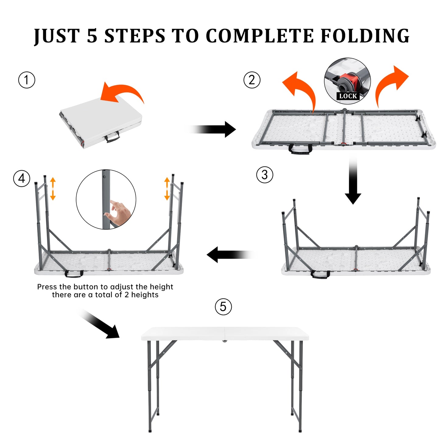 4 - Foot Adjustable Height Folding Utility Table Portable Plastic AMPCT1224 - with | Sold by Uncle Wiener's Wholesale