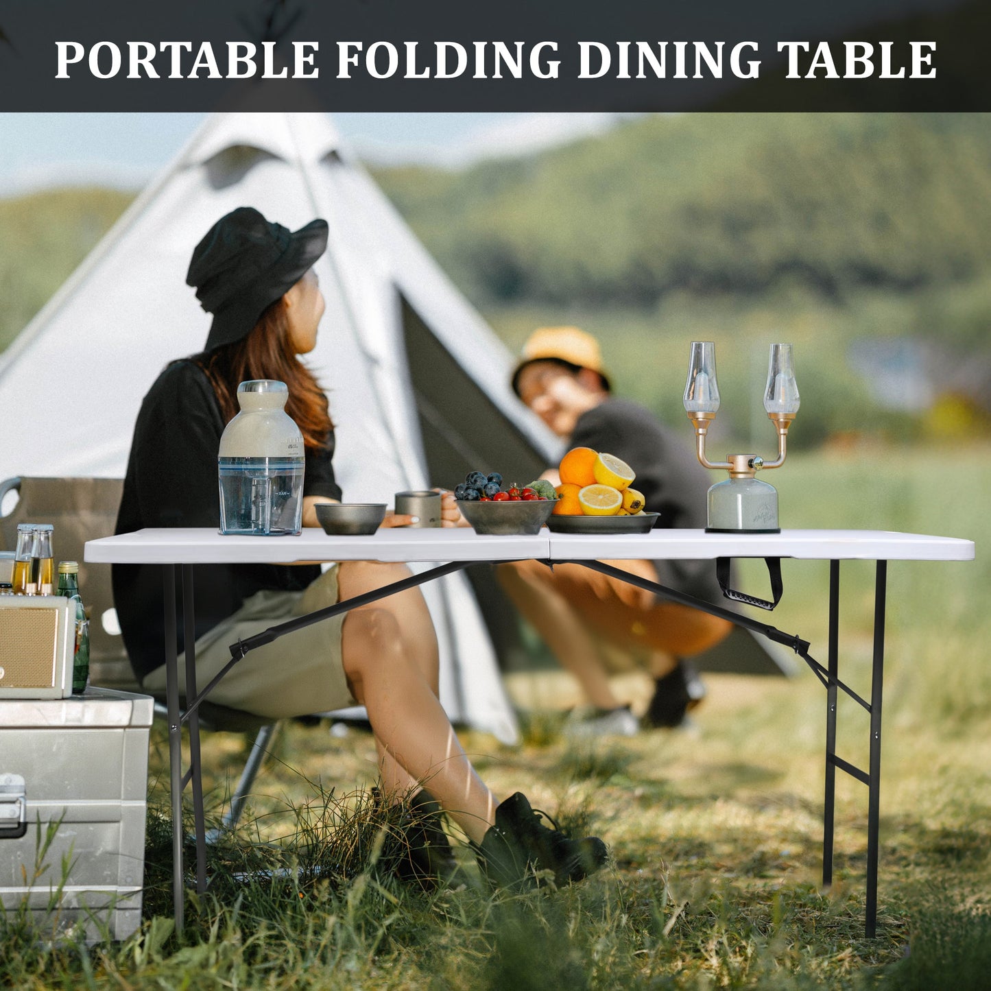 4 - Foot Adjustable Height Folding Utility Table Portable Plastic AMPCT1224 - with | Sold by Uncle Wiener's Wholesale