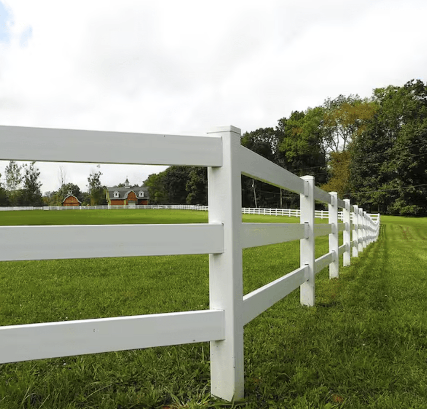 4 ft x 8 ft White 3 - Rail Ranch Fence Starter Kit RRFST8 - with Starter Kit | Sold by Uncle Wiener's Wholesale