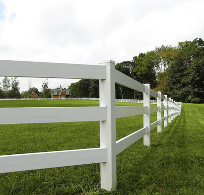 4 ft x 8 ft White 3 - Rail Ranch Fence Starter Kit RRFST8 - with Starter Kit | Sold by Uncle Wiener's Wholesale