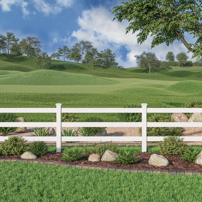 4 ft x 8 ft White 3 - Rail Ranch Fence Starter Kit RRFST8 - with Starter Kit | Sold by Uncle Wiener's Wholesale