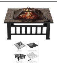4 - in - 1 Outdoor Fire Pit Table – 32" × 32" Steel Patio Heater, BBQ Grill & Dining Table – AMFIP81 - with | Sold by Uncle Wiener's Wholesale